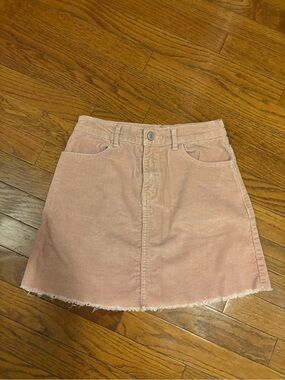 Brandy Melville John Galt Corduroy Skirt Dusty Rose Pink Raw Hem Pockets Zip S